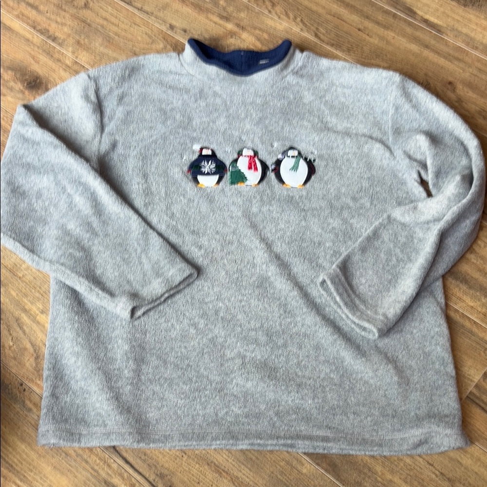 Croft & Barrow Gray Cowl Neck Sweater with Penguin Design
